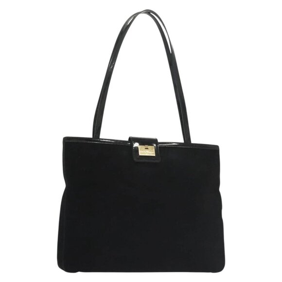 Salvatore Ferragamo Shoulder Bag Suede Black Gold Auth 139577